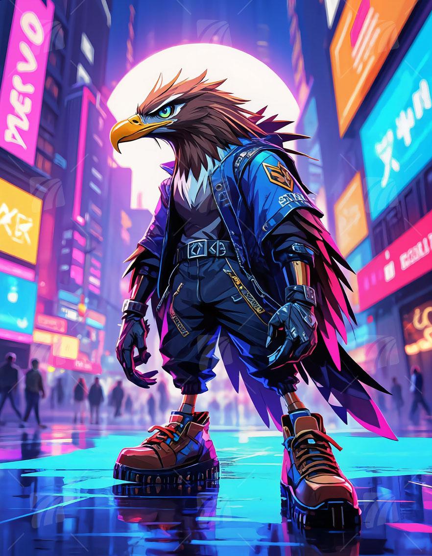 Cyber Hawk Neon Beasts Wandbild auf Aluminium Dibond Spanntuch