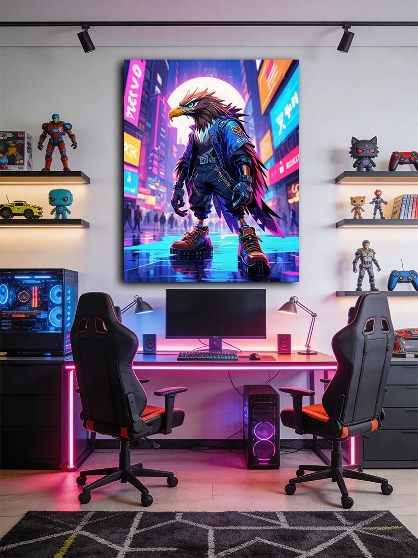 Cyber Hawk Neon Beasts Wandbild – Detailansicht