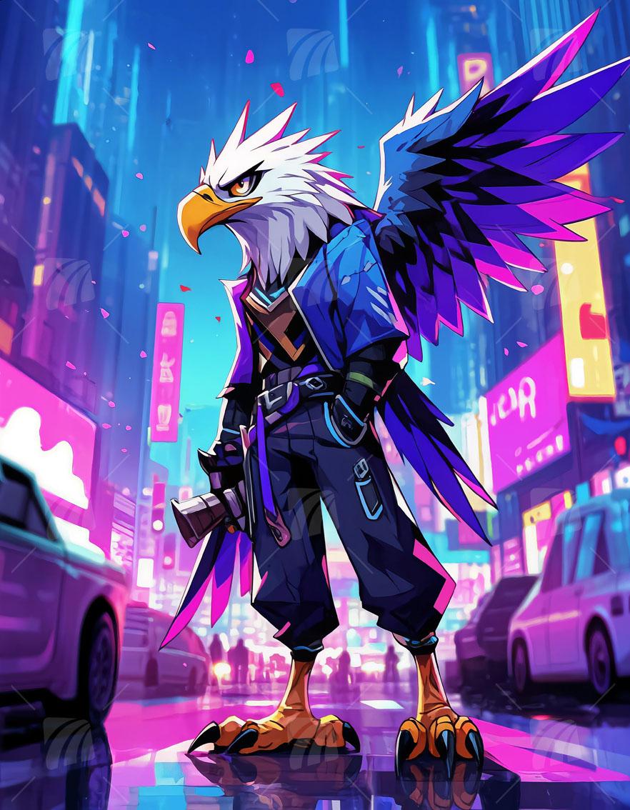 Urban Eagle Neon Beasts Wandbild auf Aluminium Dibond Spanntuch