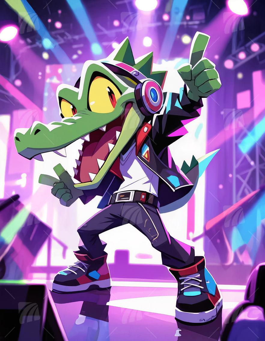 Groovy Gator Neon Beasts Wandbild auf Aluminium Dibond Spanntuch