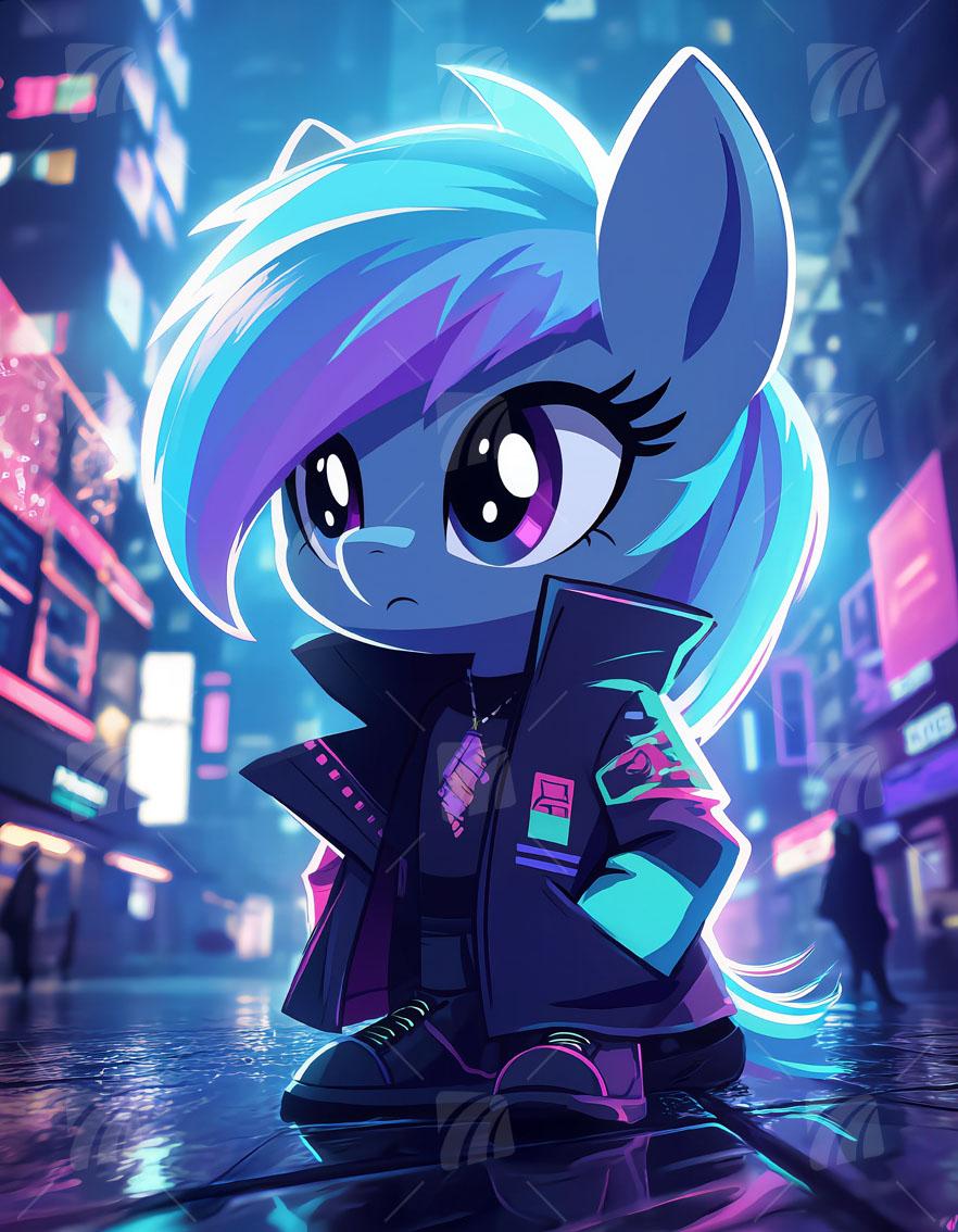 Cyber Pony Neon Beasts Wandbild auf Aluminium Dibond Spanntuch