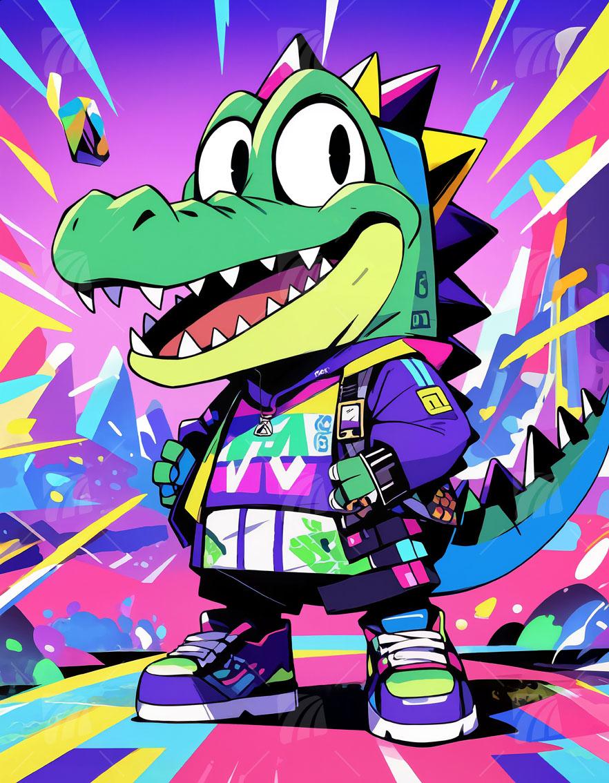 Dino Vibes Pop Art Wandbild auf Aluminium Dibond Spanntuch