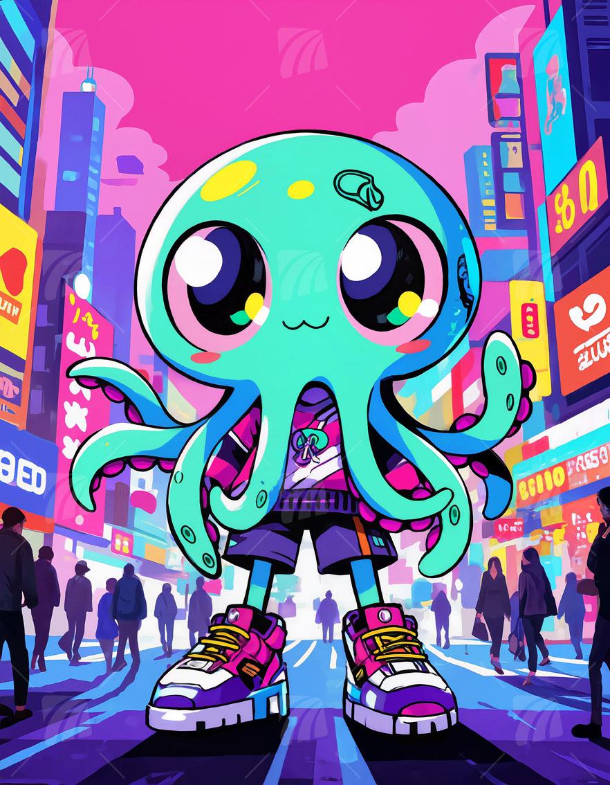 Urban Octopus Pop Art Wandbild auf Aluminium Dibond Spanntuch