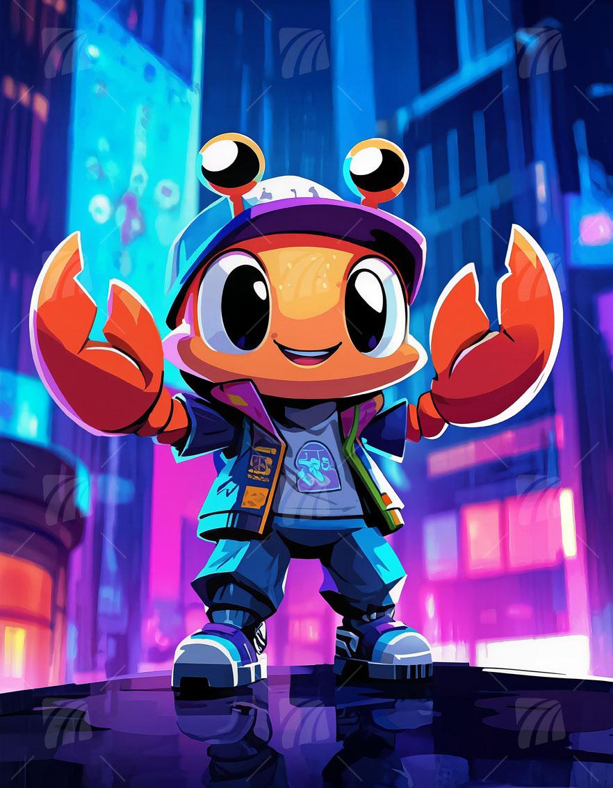 Urban Crab Pop Art Wandbild auf Aluminium Dibond Spanntuch