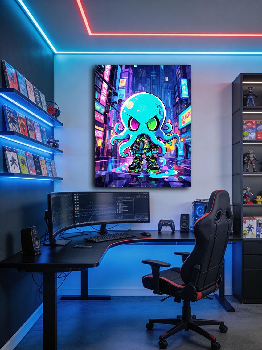 Neon Octo Pop Art Wandbild – Detailansicht
