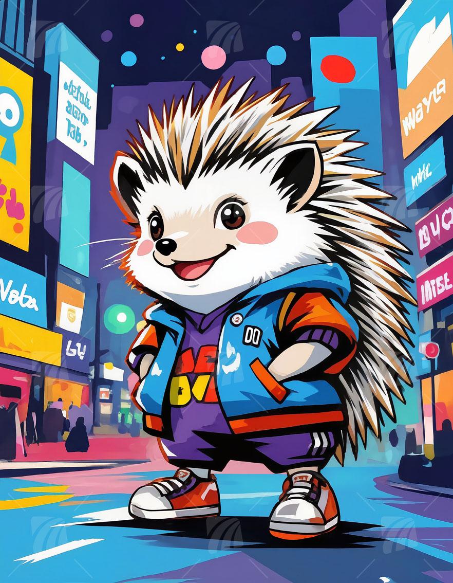 Urban Hedgehog Pop Art Wandbild auf Aluminium Dibond Spanntuch