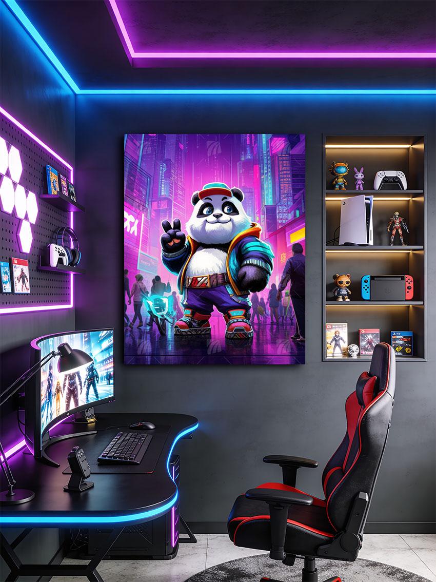 Neon Panda Pop Art Wandbild – Detailansicht