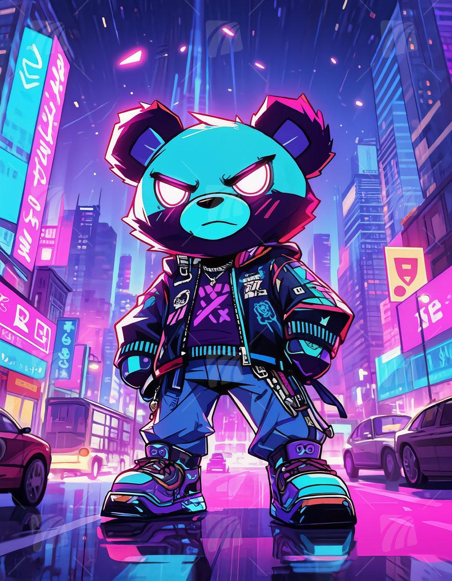 Cyberpunk  Pop Art Wandbild auf Aluminium Dibond Spanntuch