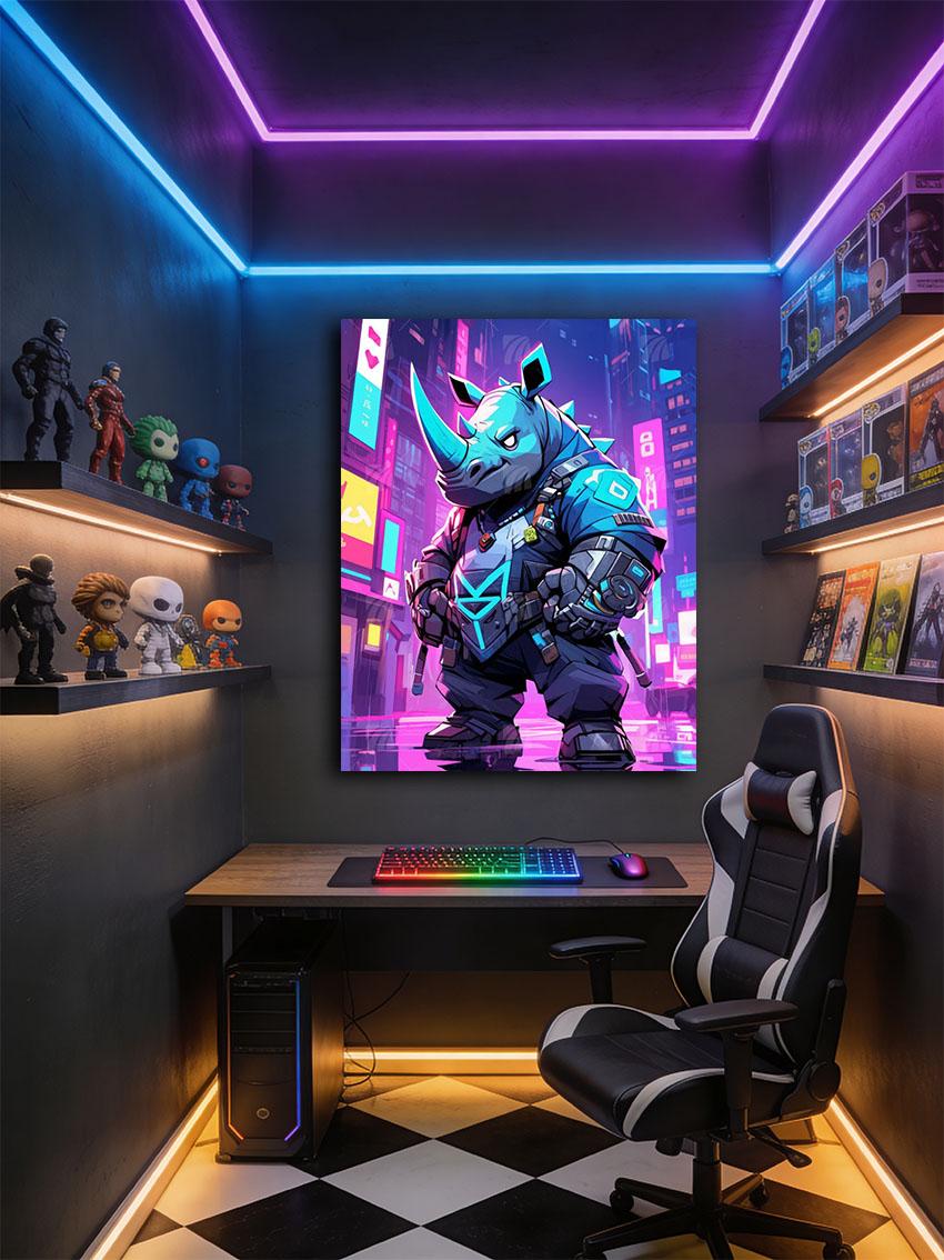 Cyber Rhino Neon Beasts Wandbild – Detailansicht