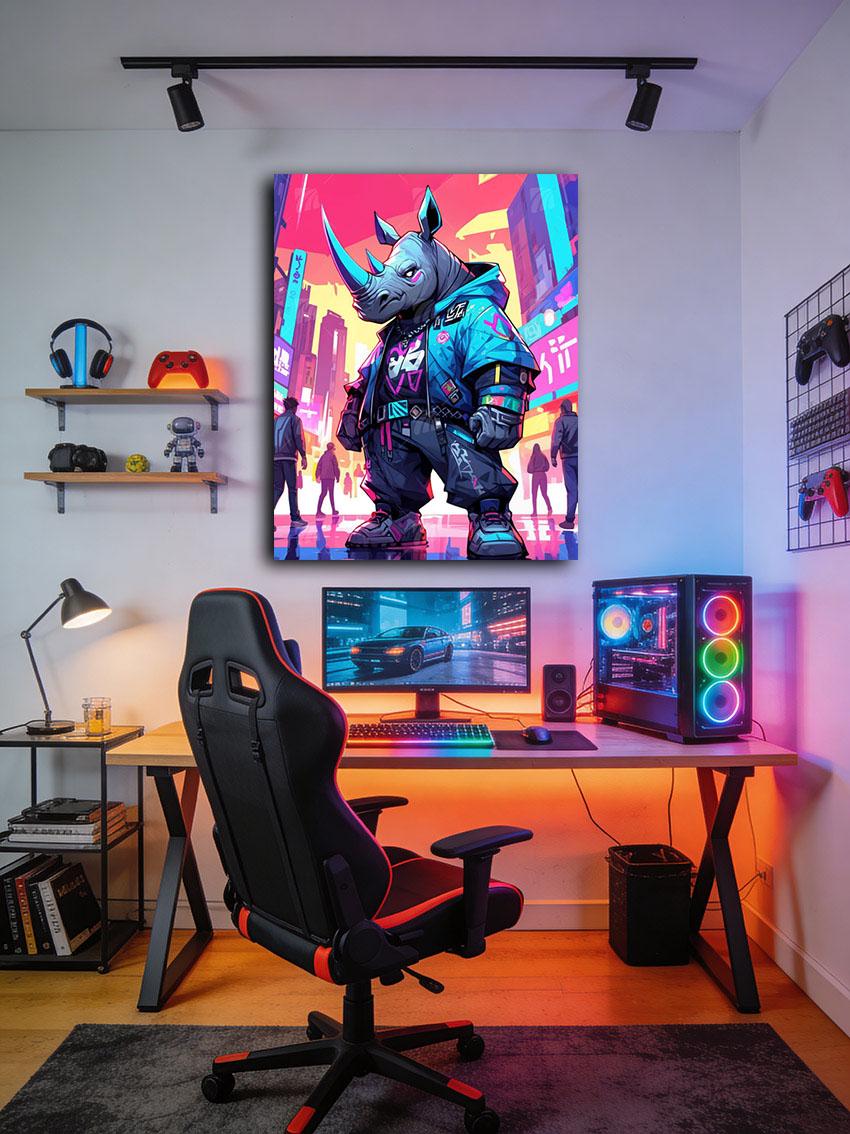 Urban Rhino Neon Beasts Wandbild – Detailansicht