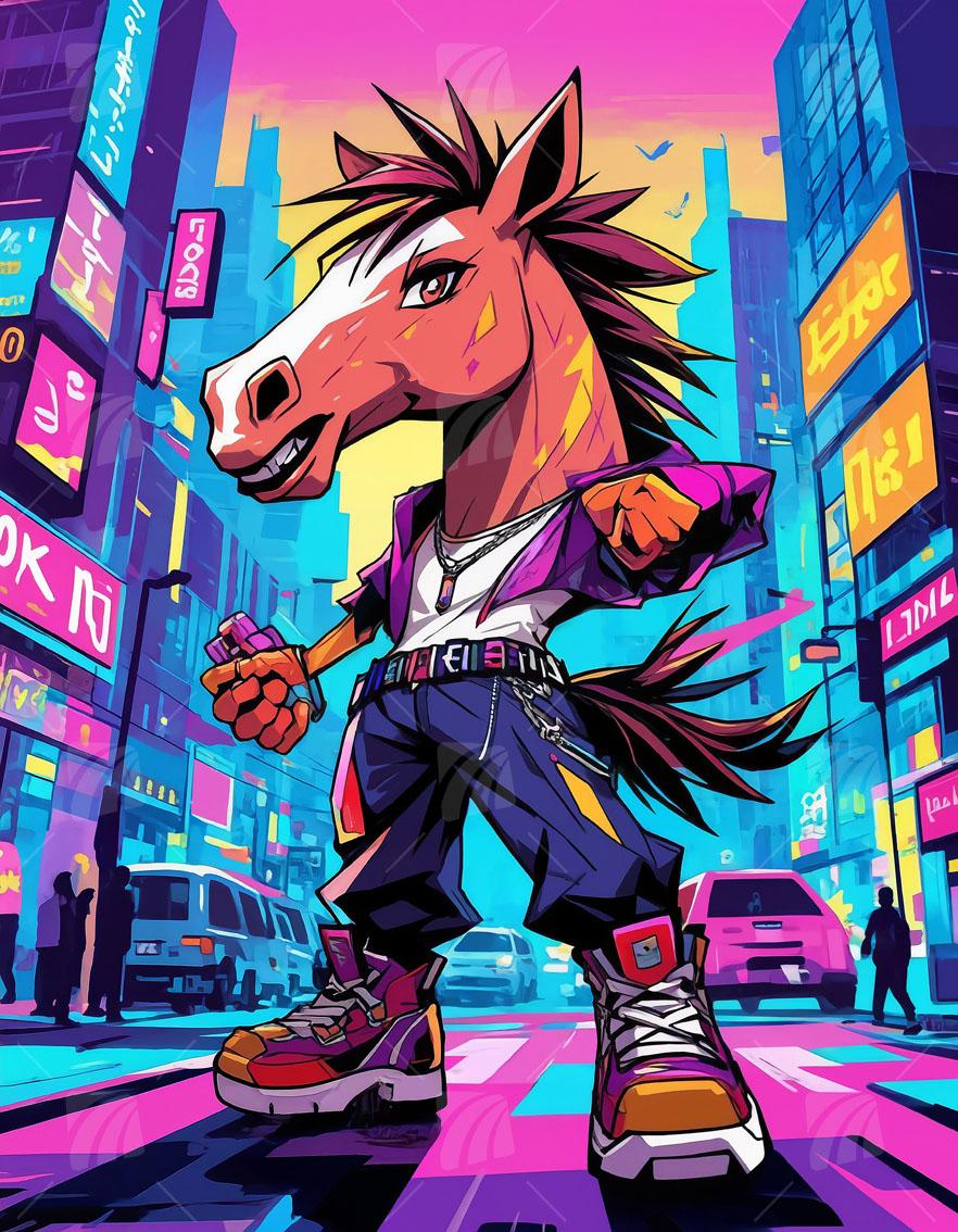 Urban Equine Pop Art Wandbild auf Aluminium Dibond Spanntuch