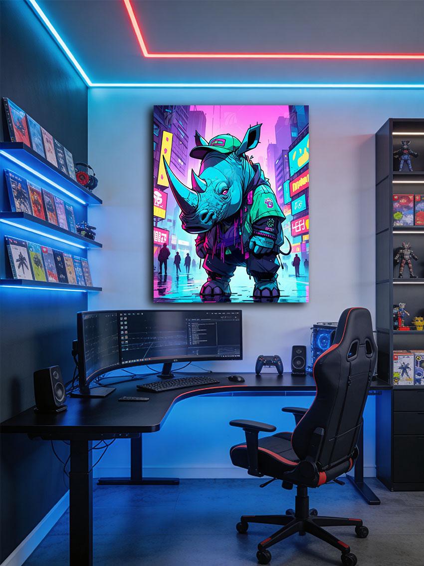 Rhino Neon Beasts Wandbild – Detailansicht