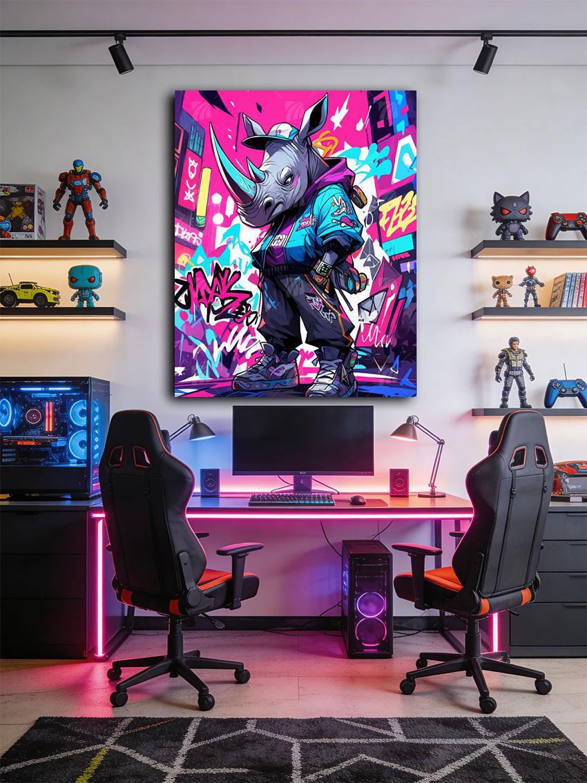 Rhino 2 Neon Beasts Wandbild – Detailansicht
