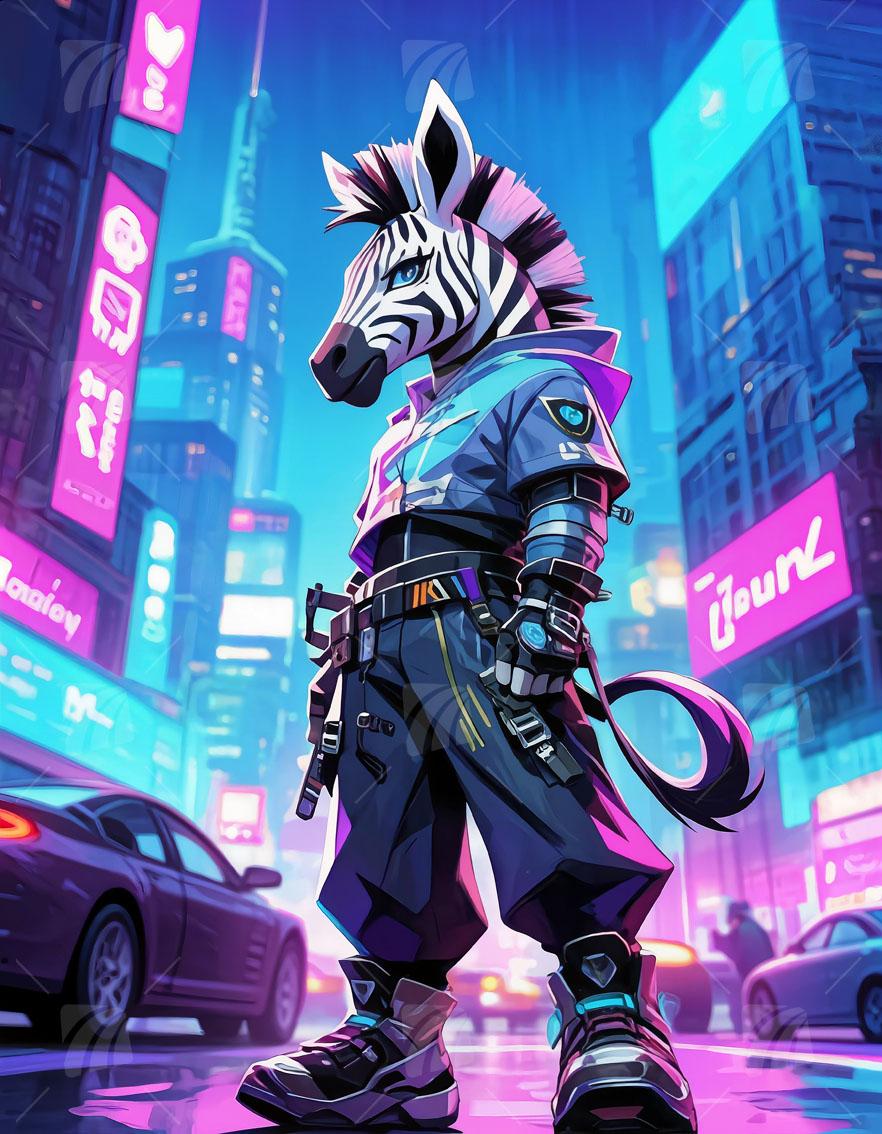 Cyber Safari Neon Beasts Wandbild auf Aluminium Dibond Spanntuch