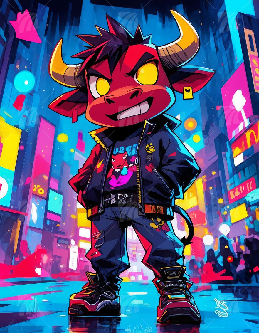 Urban Minotaur Pop Art Wandbild auf Aluminium Dibond Spanntuch