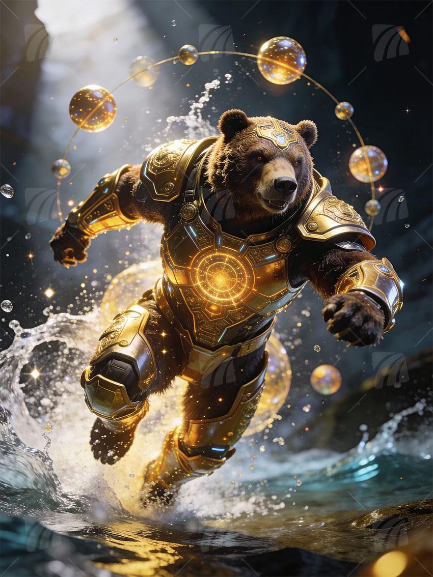 Armored Bear Tiere Wandbild auf Aluminium Dibond Spanntuch