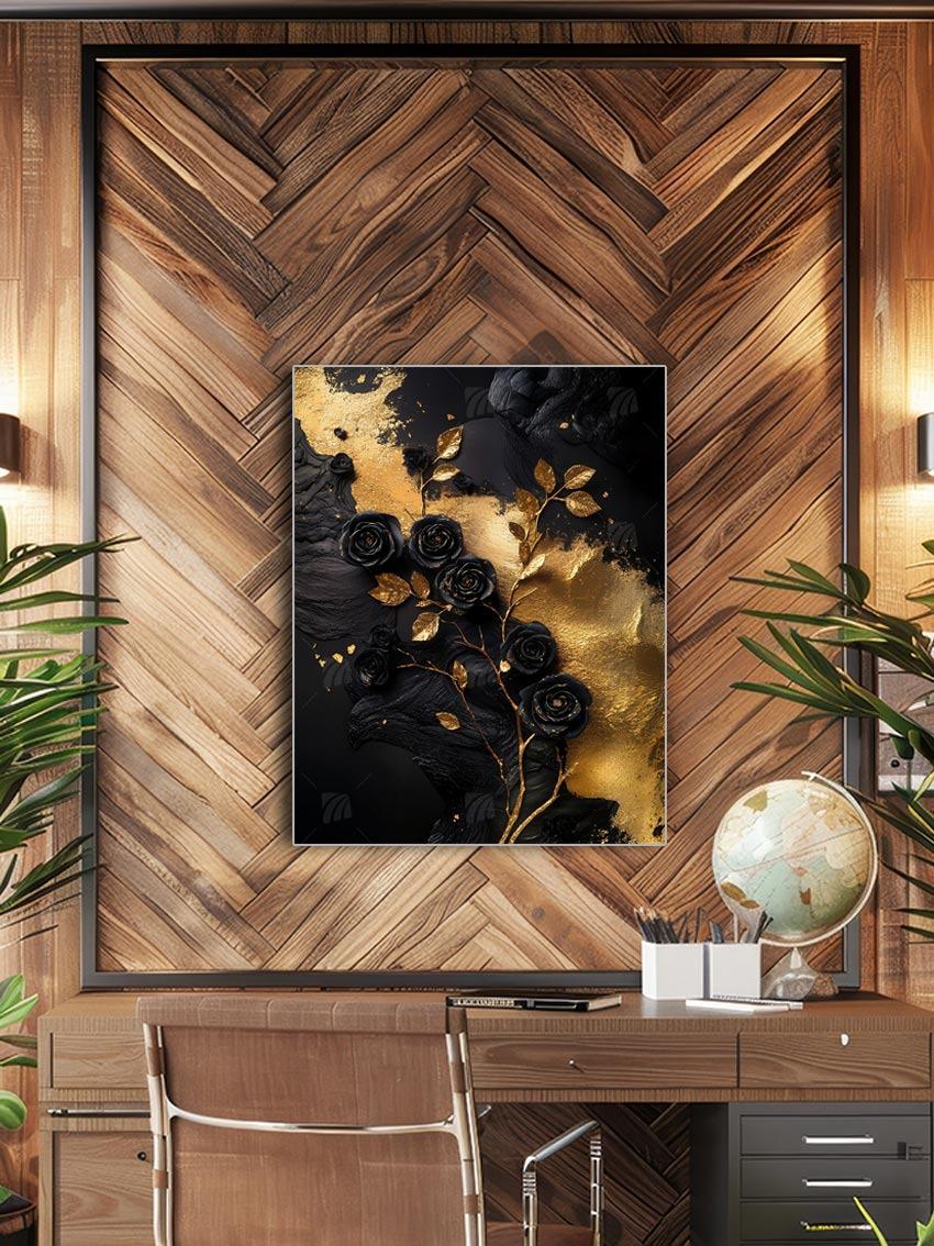 Black Roses Black & Gold Wandbild – Detailansicht