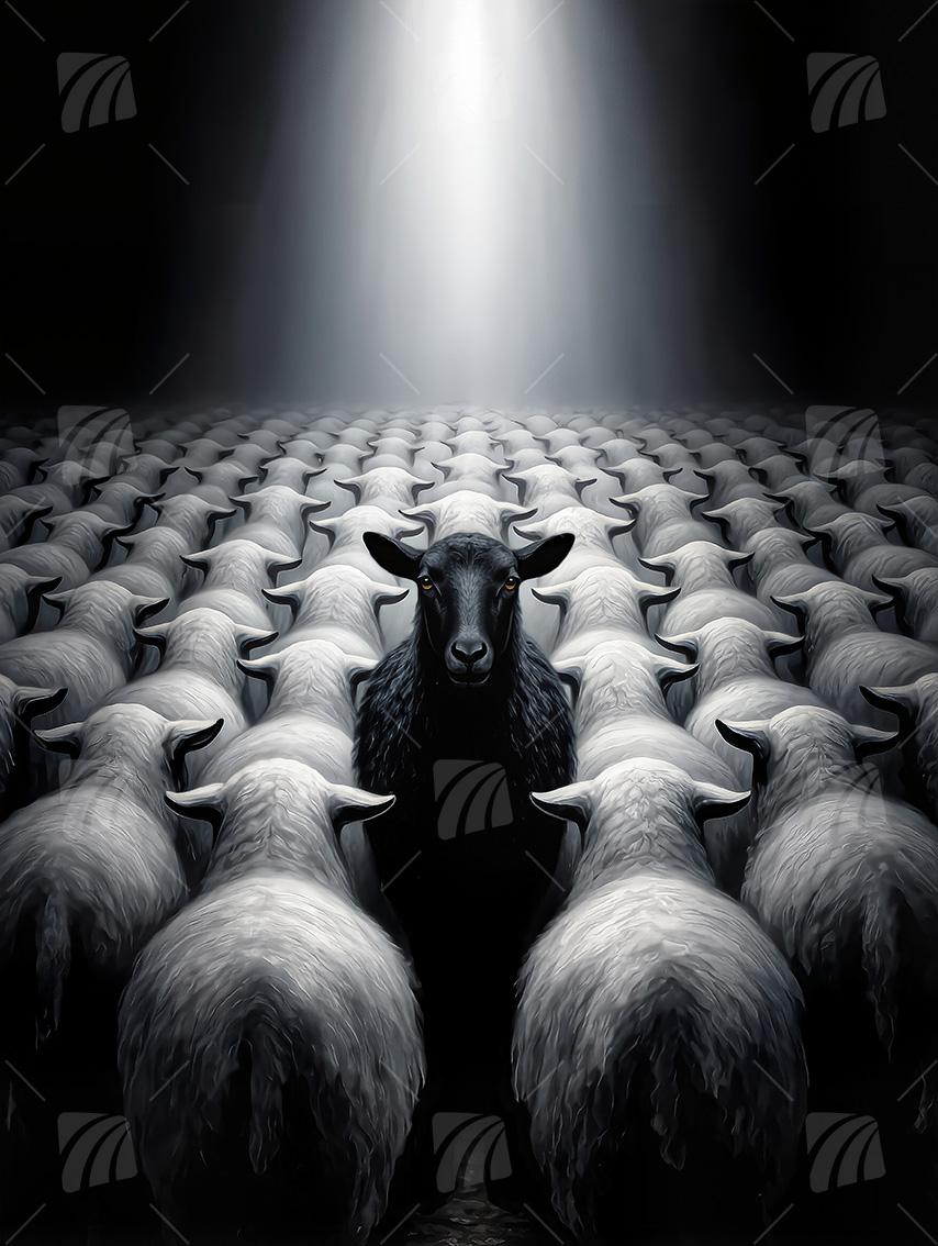 Black Sheep Tiere Wandbild auf Aluminium Dibond Spanntuch