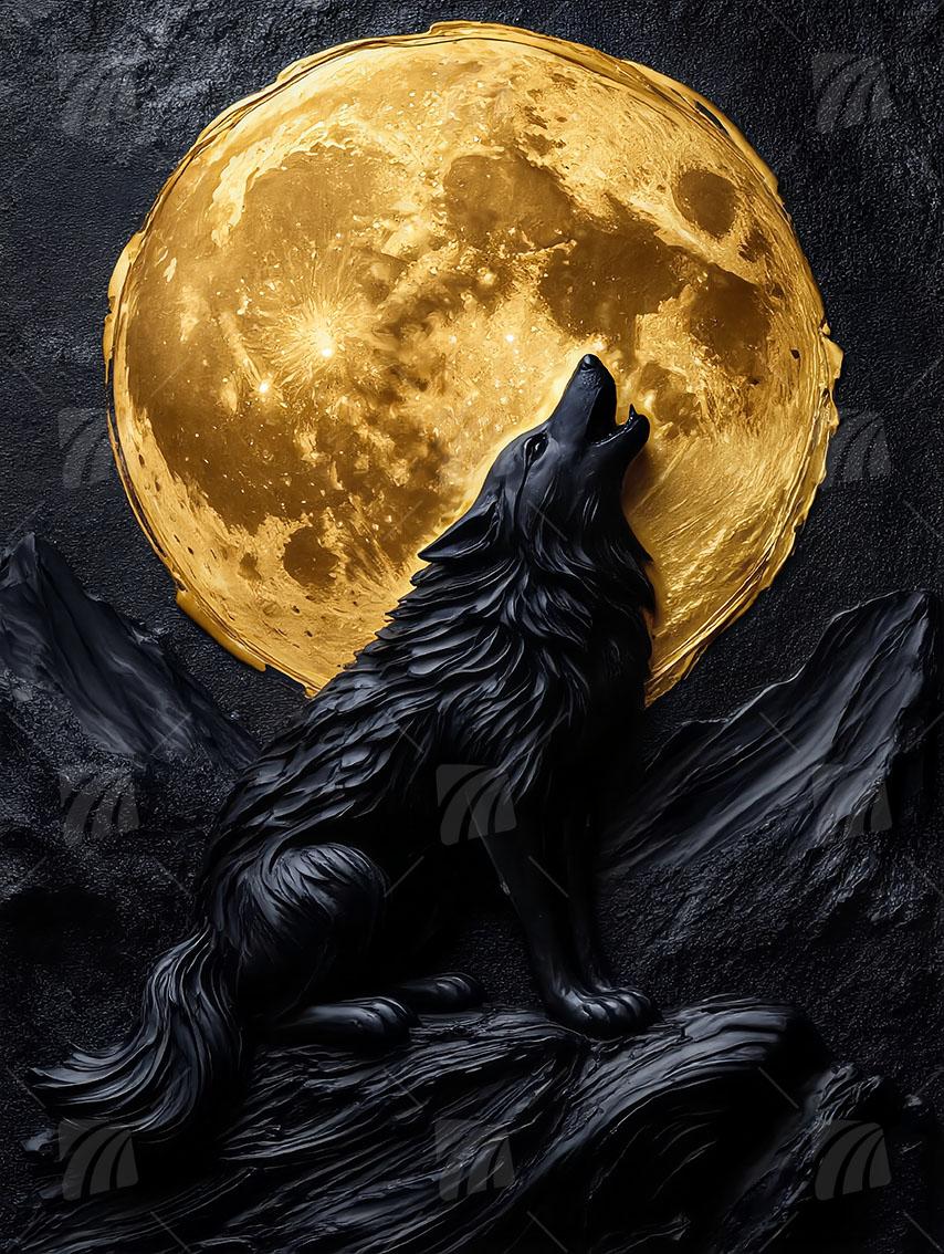 Blood Moon Wolf Tiere Wandbild auf Aluminium Dibond Spanntuch