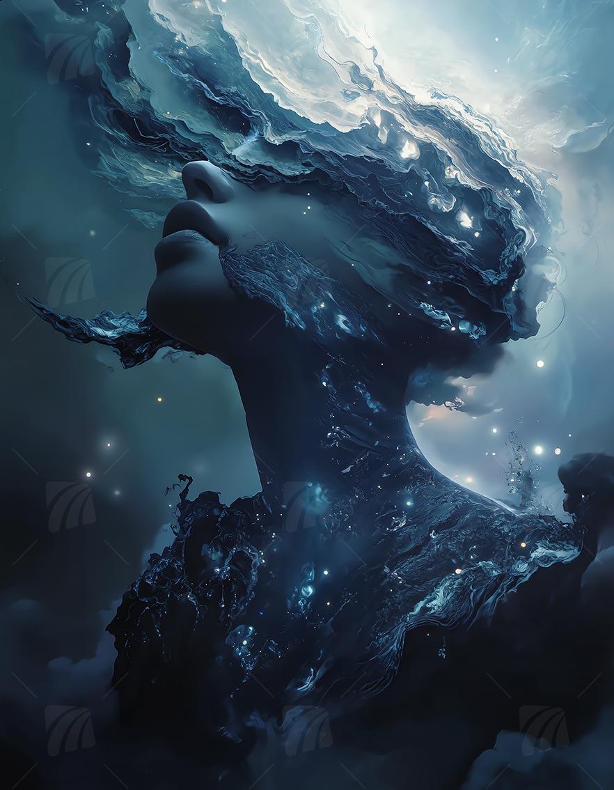 Cosmic Woman Mythisch Wandbild auf Aluminium Dibond Spanntuch