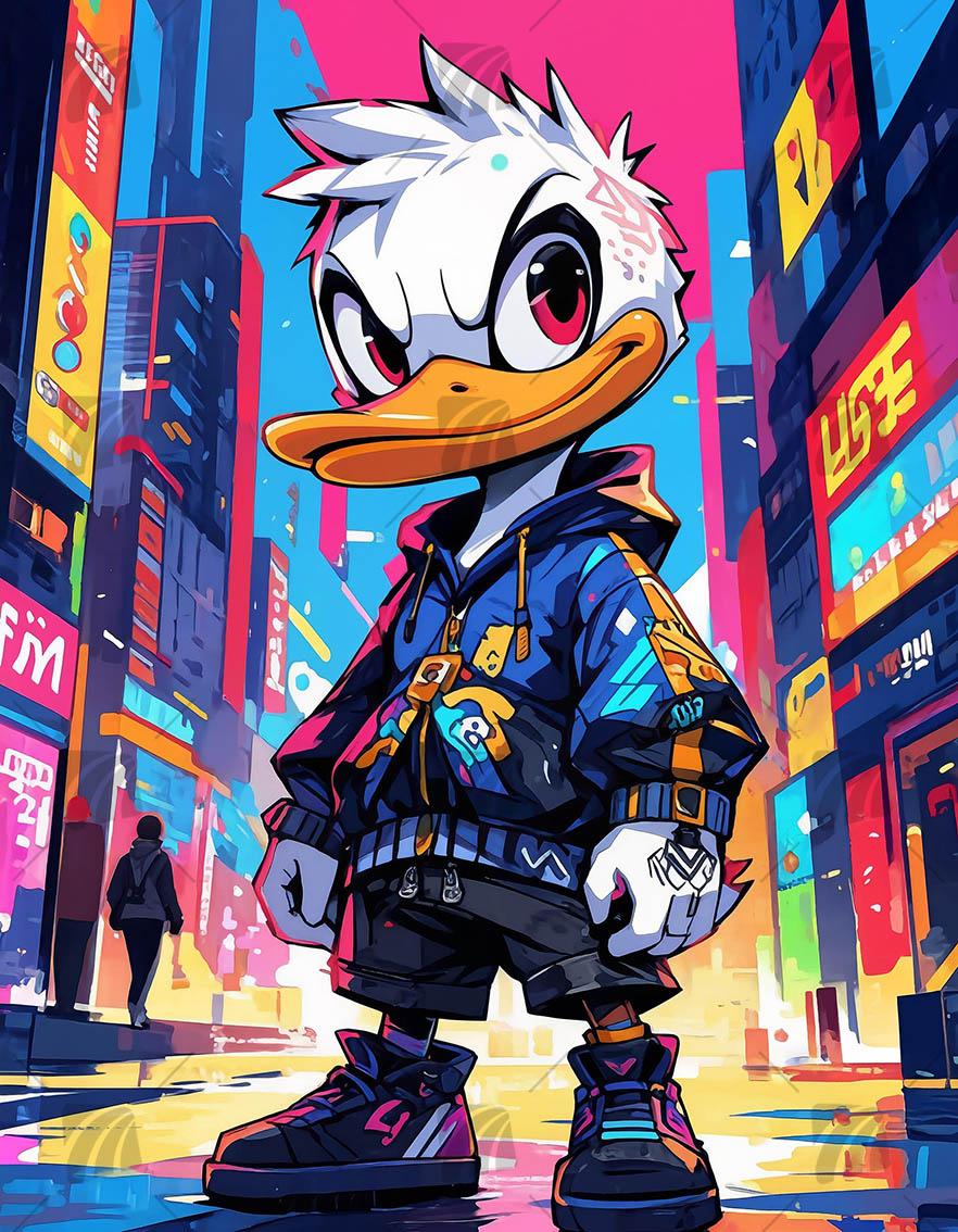 Neon Duck Vibes Pop Art Wandbild auf Aluminium Dibond Spanntuch