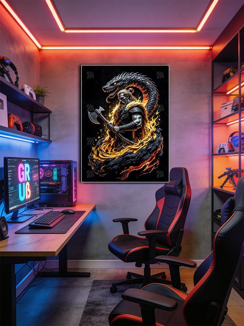 Dragon Viking Krieger Wandbild – Detailansicht