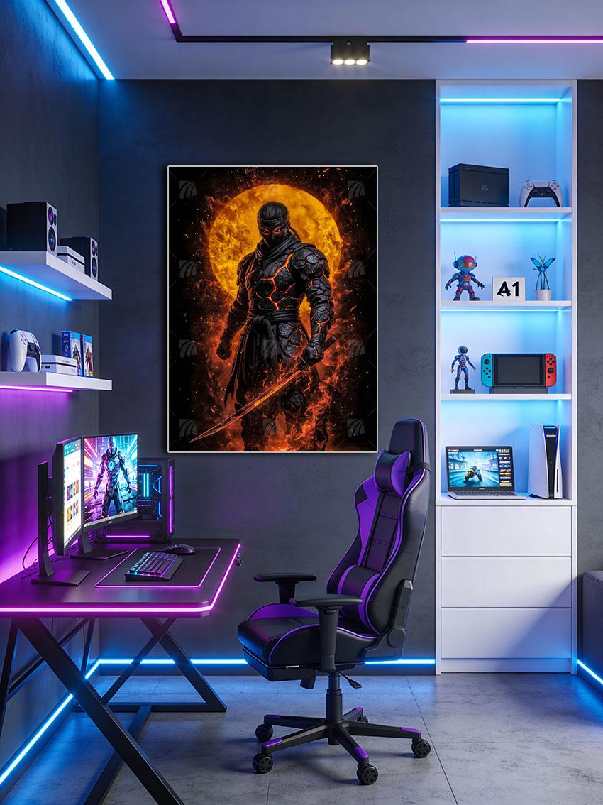 Fire Samurai Krieger Wandbild – Detailansicht