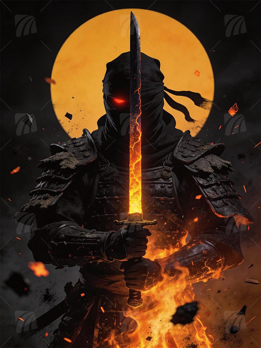 Flame Warrior Krieger Wandbild auf Aluminium Dibond Spanntuch