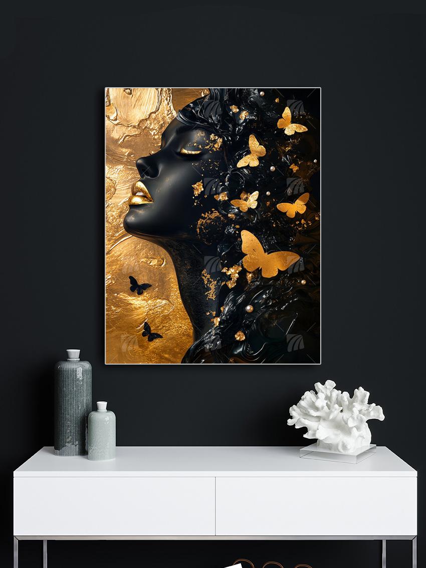Golden Butterfly Black & Gold Wandbild – Detailansicht