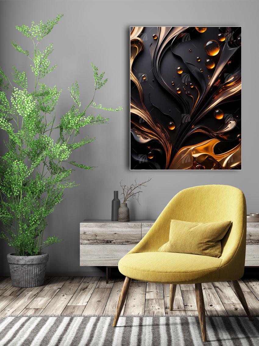 Golden Drops Black & Gold Wandbild – Detailansicht