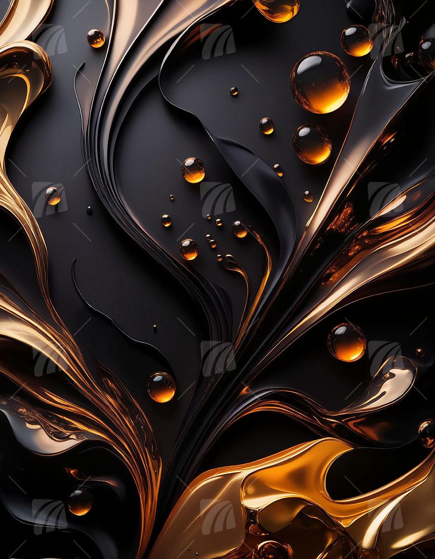 Golden Drops Black & Gold Wandbild auf Aluminium Dibond Spanntuch