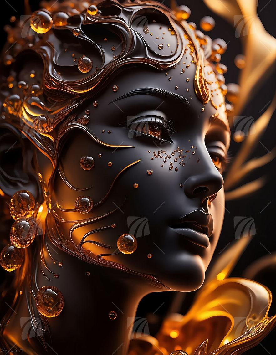 Golden Face Black & Gold Wandbild auf Aluminium Dibond Spanntuch