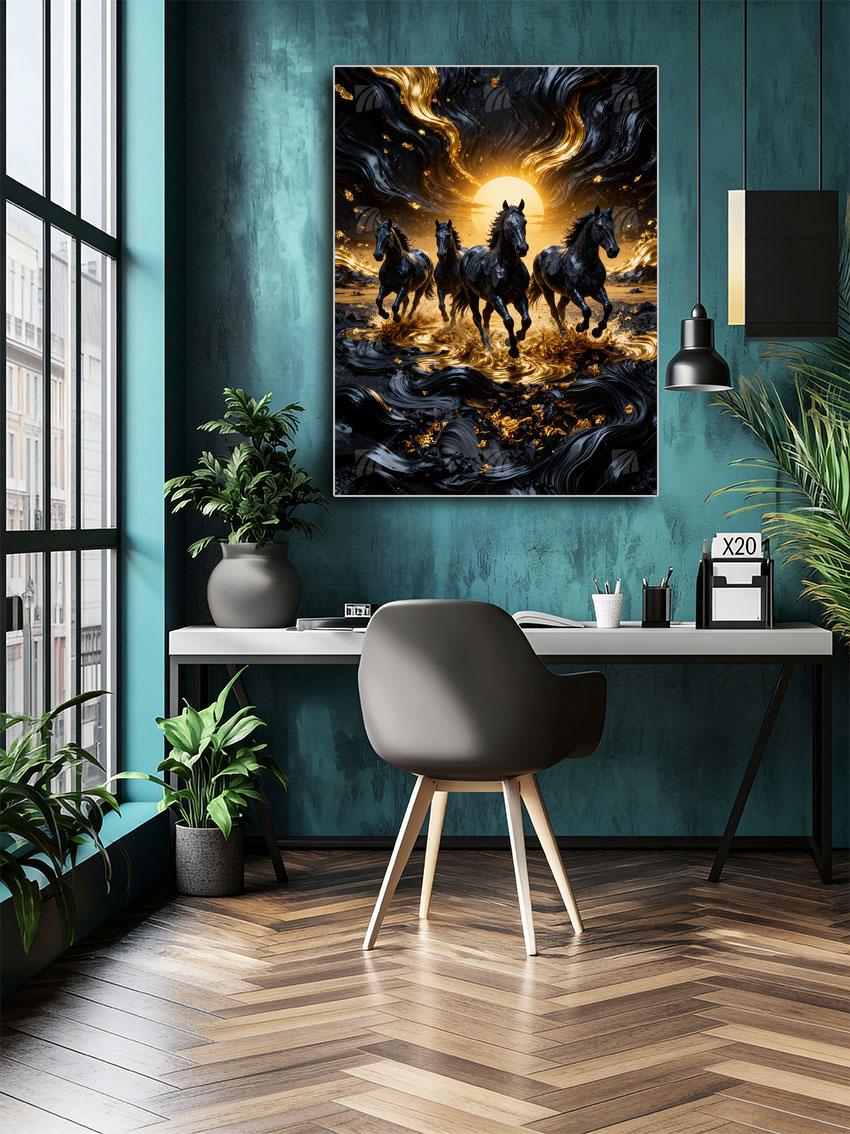 Golden Horses Tiere Wandbild – Detailansicht