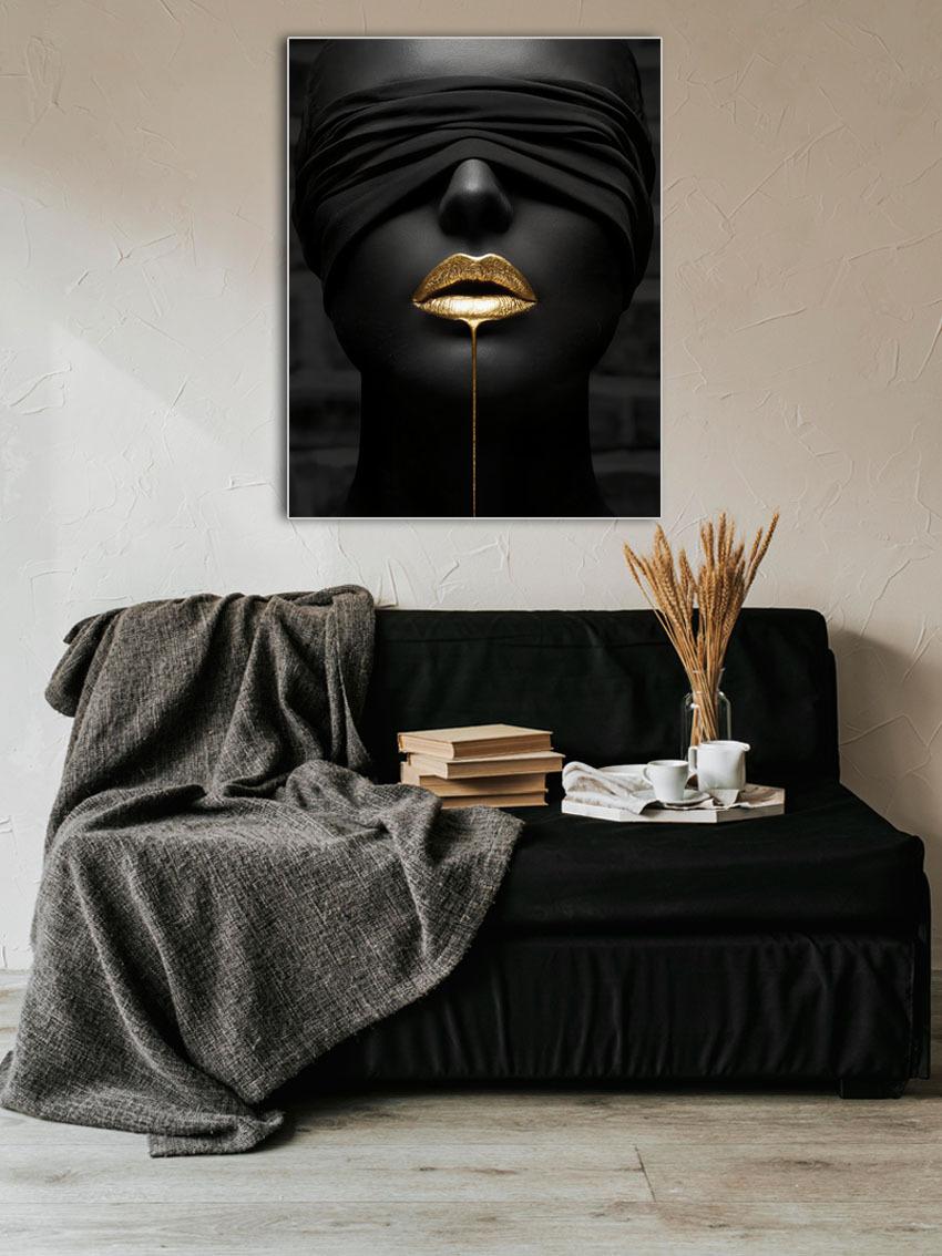 Golden Lips Black & Gold Wandbild – Detailansicht