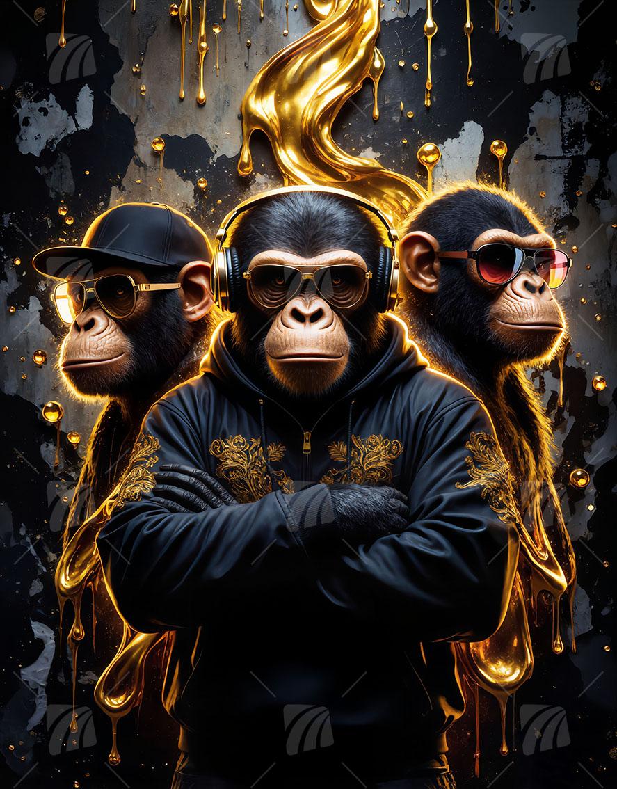 Golden Monkeys Pop Art Wandbild auf Aluminium Dibond Spanntuch