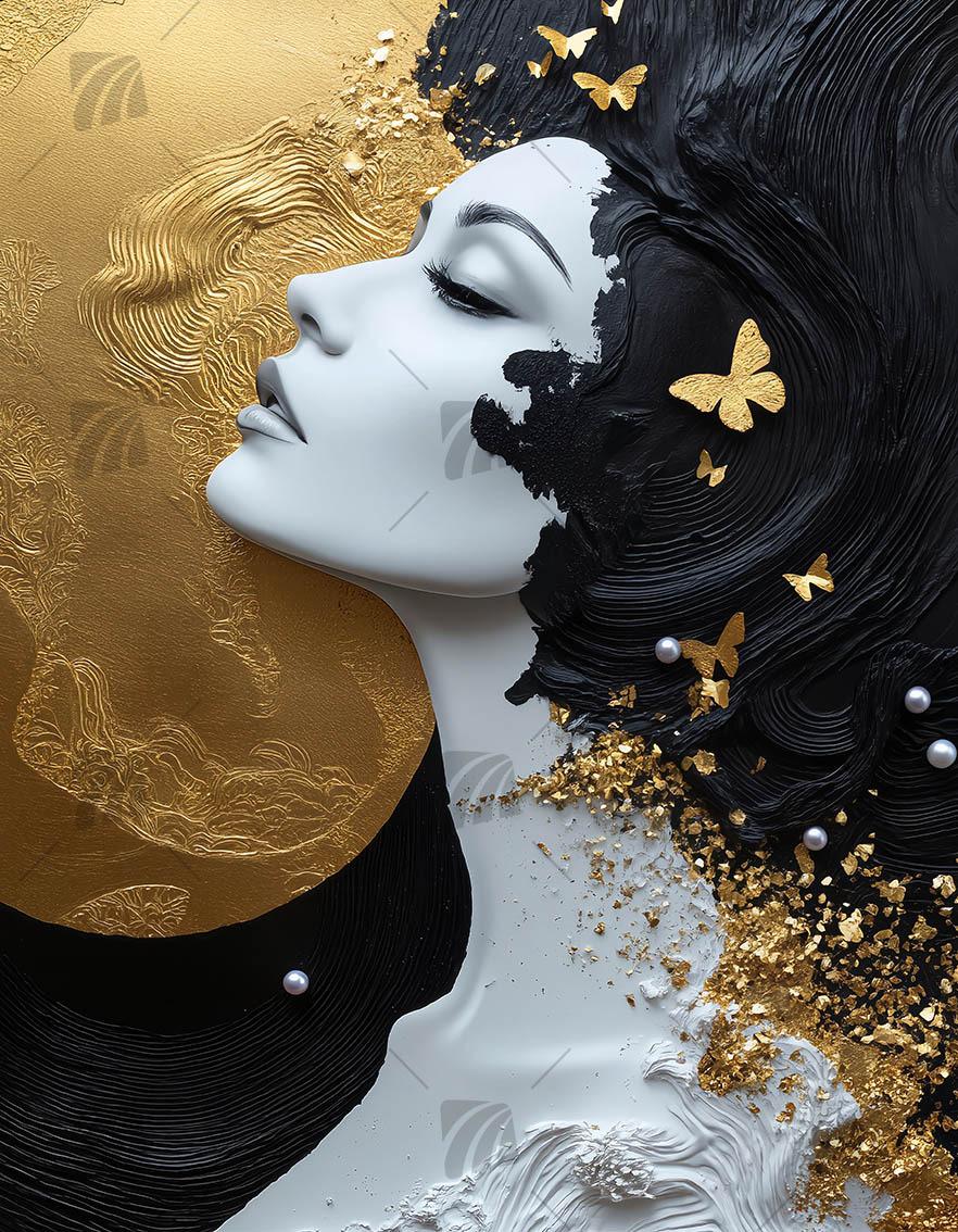 Golden Muse Black & Gold Wandbild auf Aluminium Dibond Spanntuch