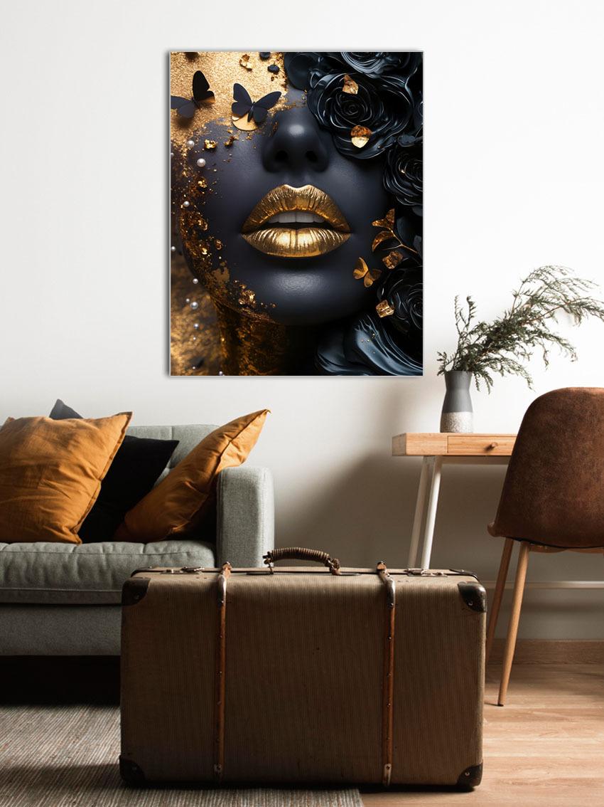 Golden Rose Black & Gold Wandbild – Detailansicht