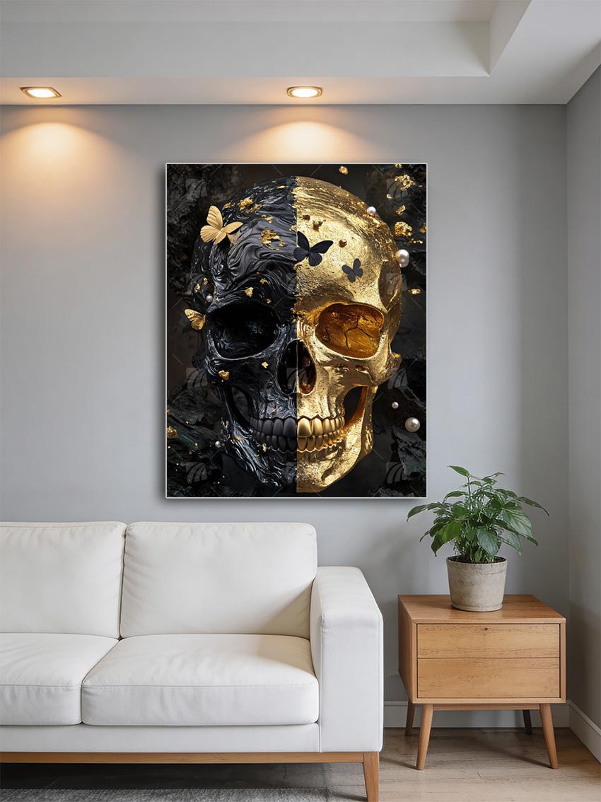 Golden Skull Black & Gold Wandbild – Detailansicht