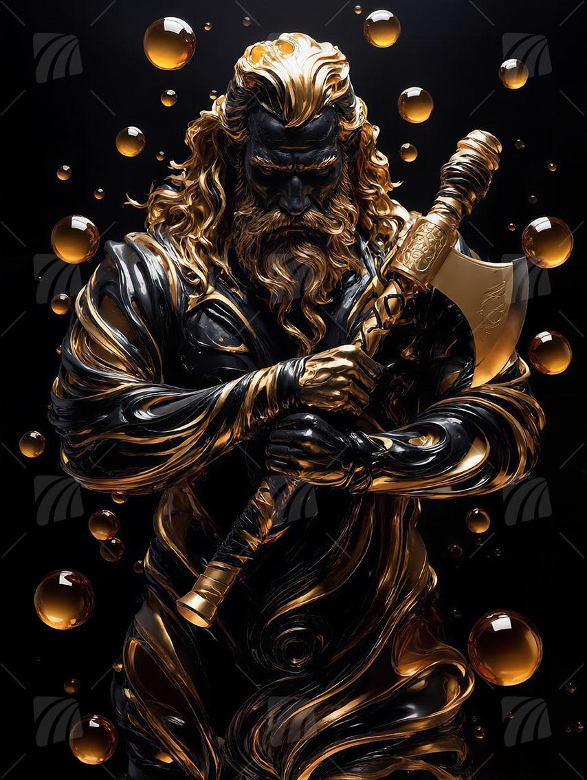 Golden Viking Krieger Wandbild auf Aluminium Dibond Spanntuch