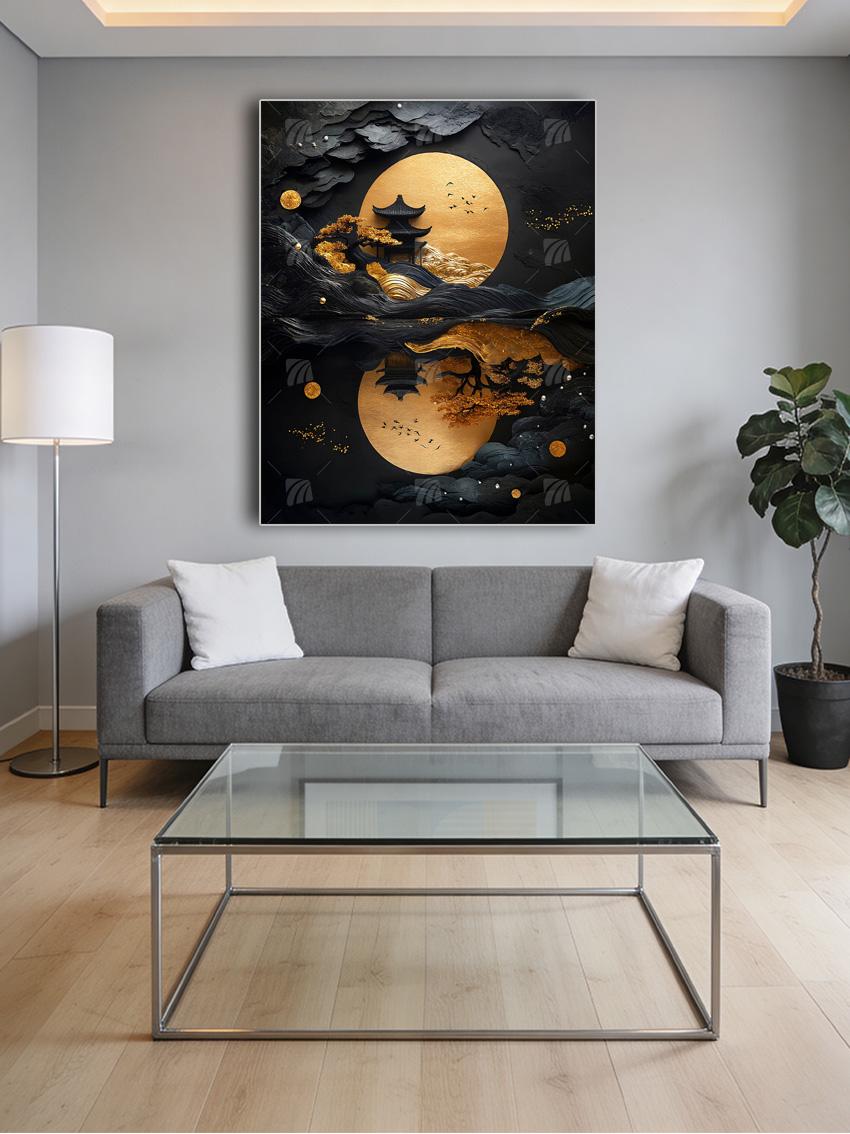 Golden Zen Black & Gold Wandbild – Detailansicht