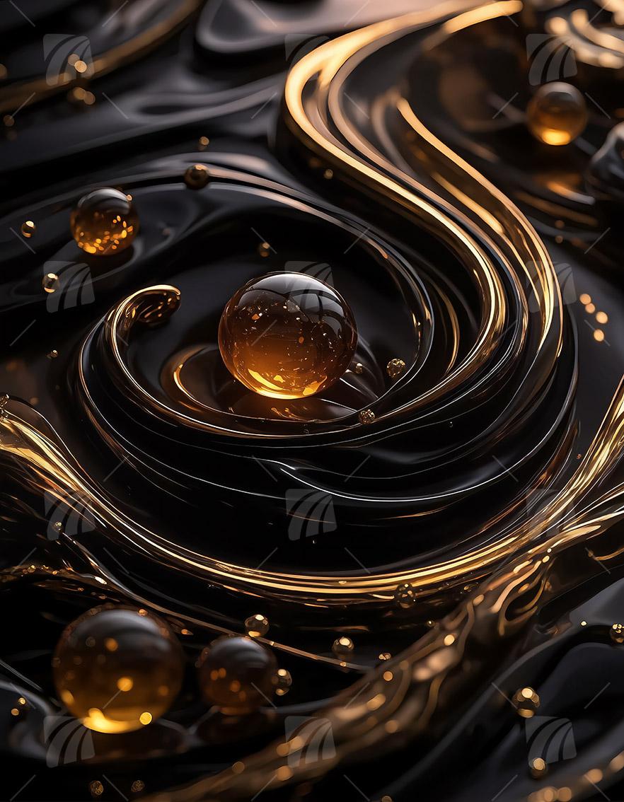 Liquid Gold Black & Gold Wandbild auf Aluminium Dibond Spanntuch