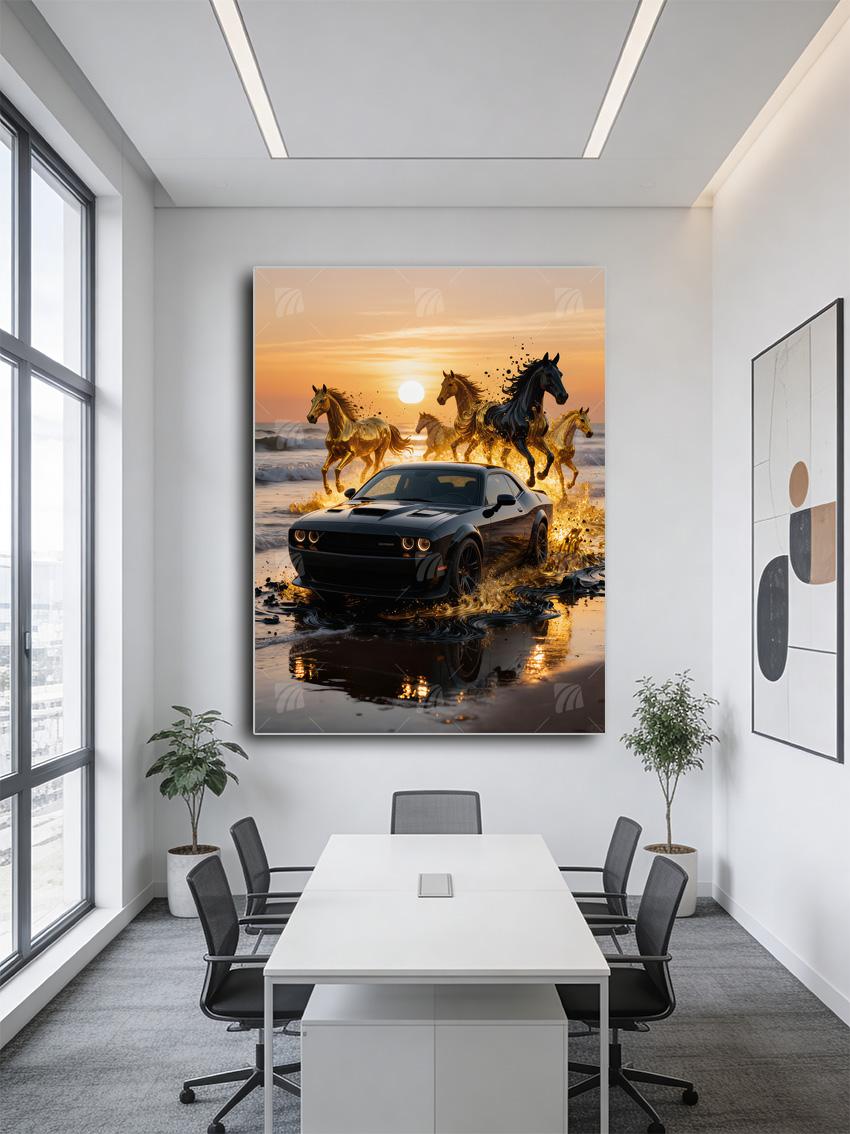 Mustang Sunset Fahrzeuge Wandbild – Detailansicht
