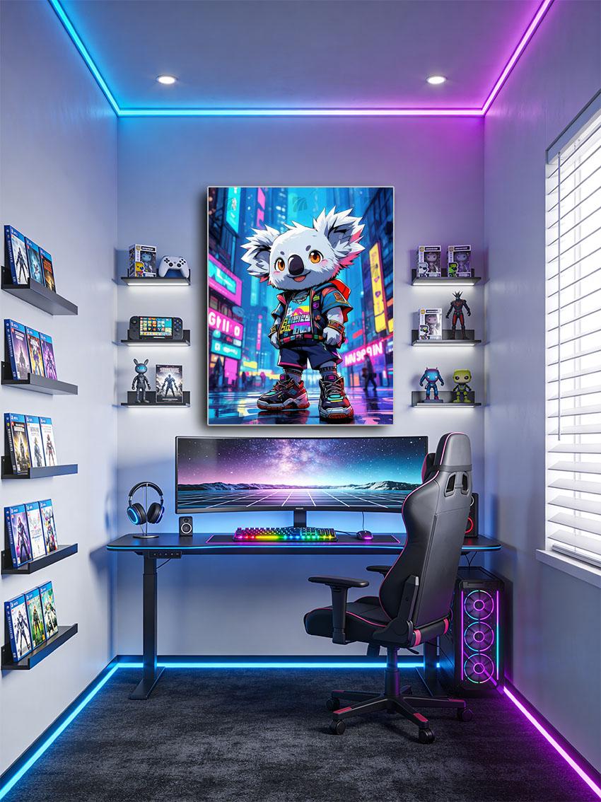 Neon Koala Vibes Pop Art Wandbild – Detailansicht