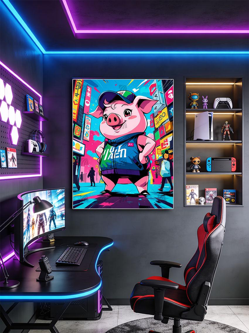 Urban Piglet Vibes Pop Art Wandbild – Detailansicht