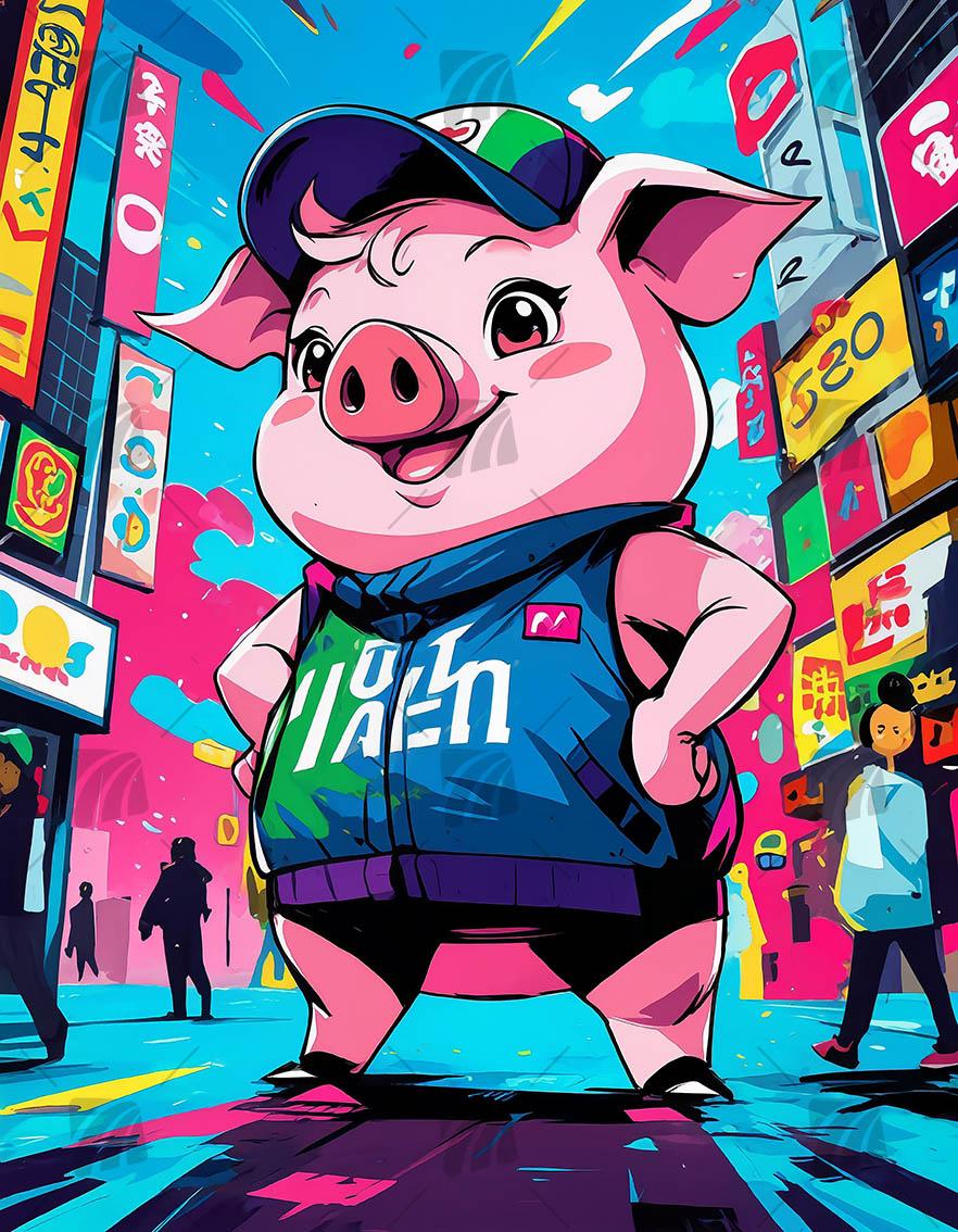 Urban Piglet Vibes Pop Art Wandbild auf Aluminium Dibond Spanntuch