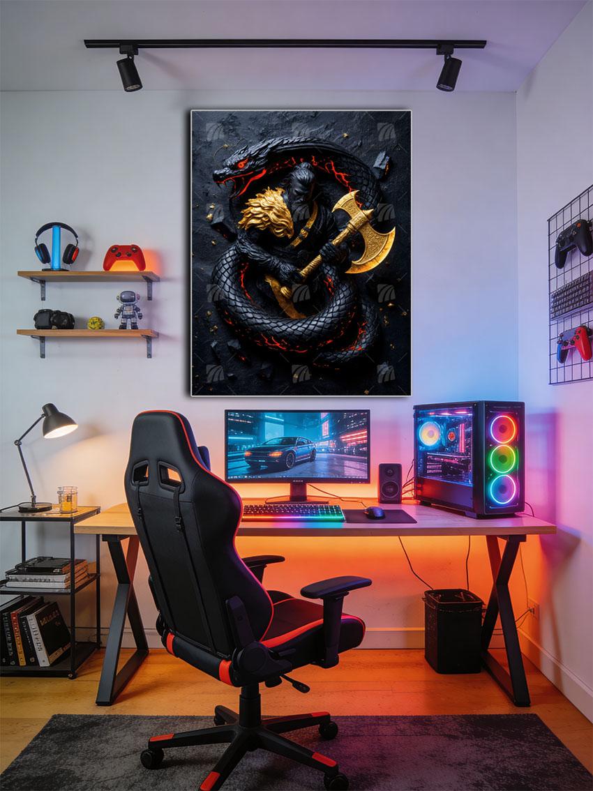 Serpent Slayer Krieger Wandbild – Detailansicht