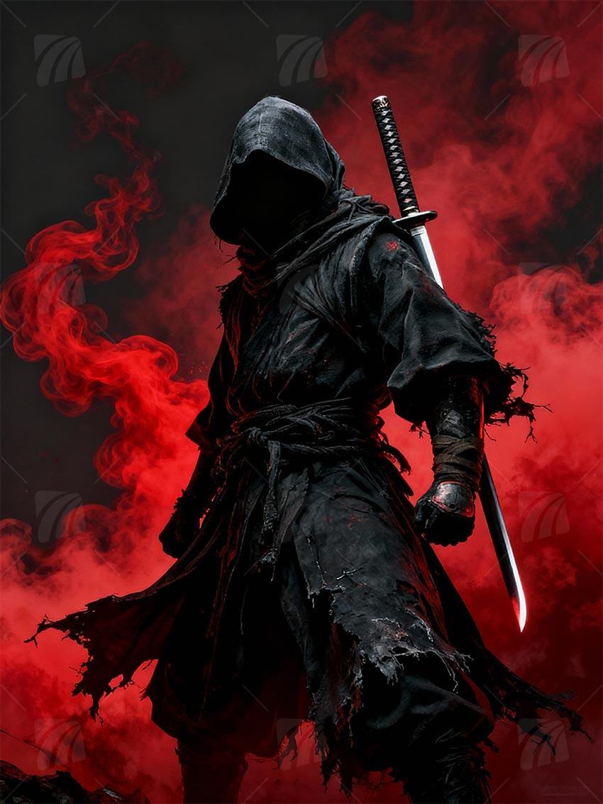 Shadow Ninja Krieger Wandbild auf Aluminium Dibond Spanntuch