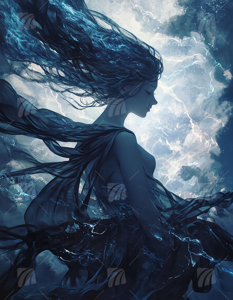 Storm Woman Mythisch Wandbild auf Aluminium Dibond Spanntuch