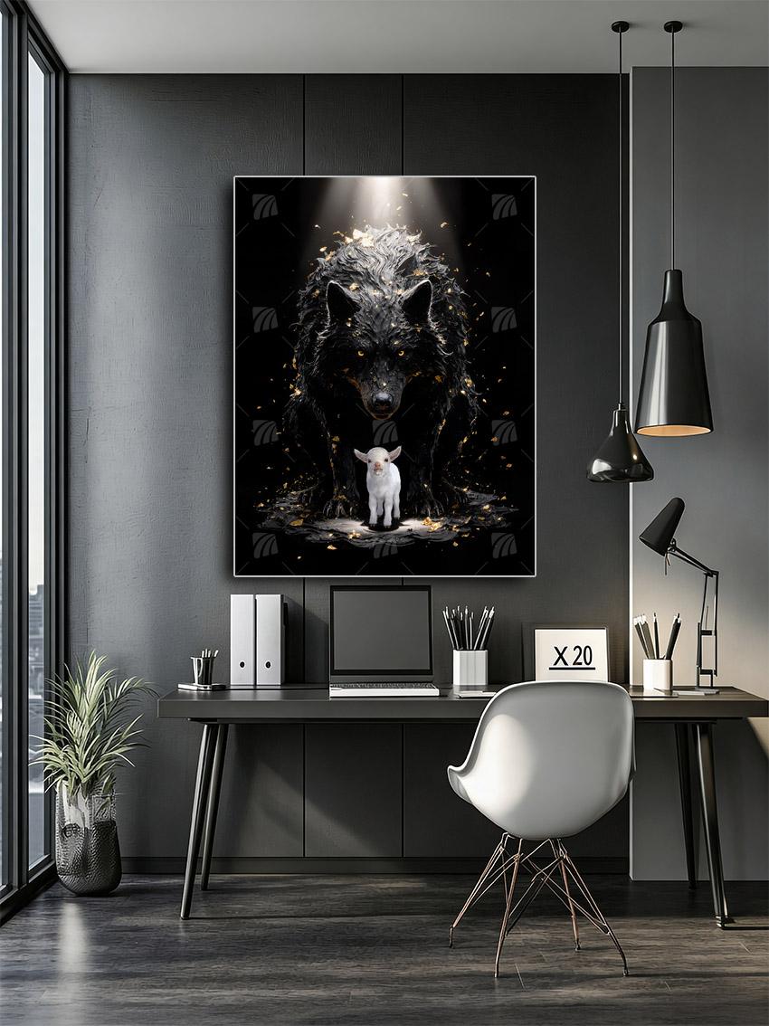 Wolf & Lamb Tiere Wandbild – Detailansicht