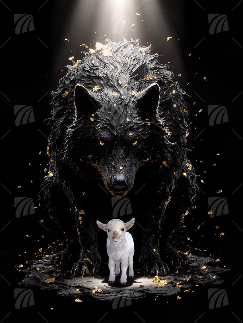 Wolf & Lamb Tiere Wandbild auf Aluminium Dibond Spanntuch